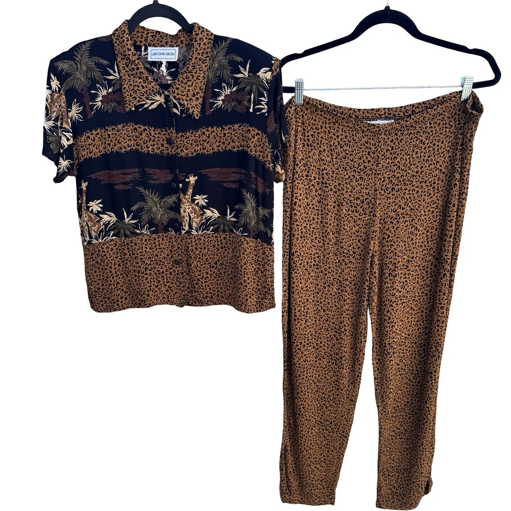 California Krush Vintage 90s Safari Leopard Giraffe Print 2 Piece Set Womens S